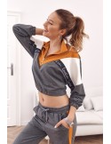 Bequemer Trainingsanzug, Sweatshirt mit Stehkragen und Hose, Senfgrau 01039 - Online-Shop - Boutique